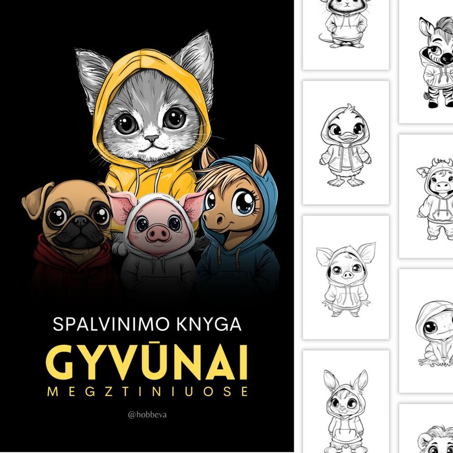 Gyvūnai megztiniuose - spalvinimo knyga